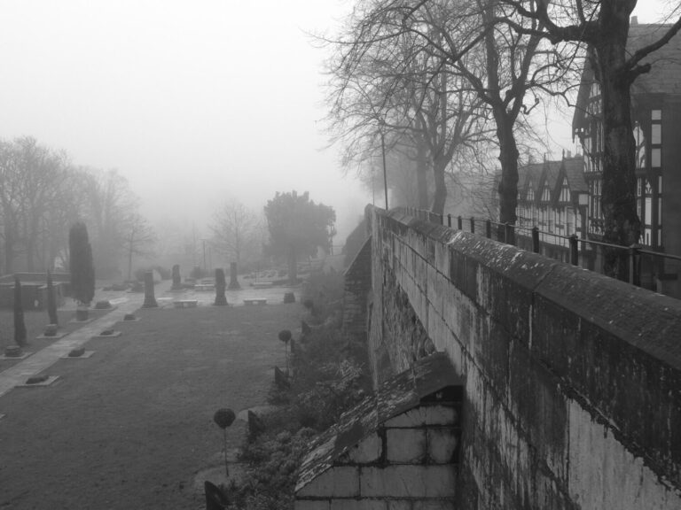 Chester city walls in mist
