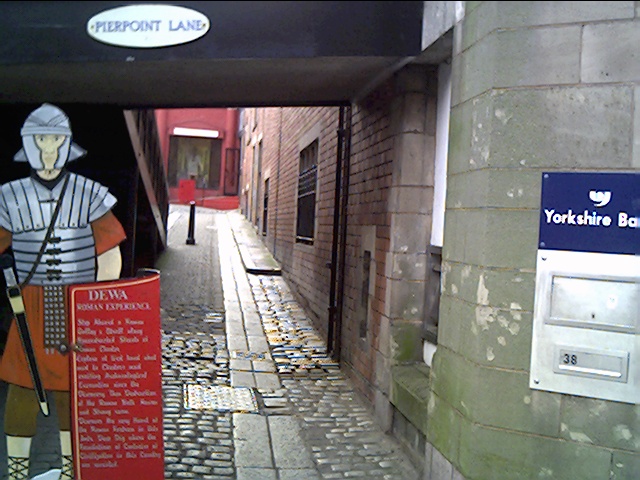 Roman legionary figure outside the Deva Roman Experience on Pierpoint Lane